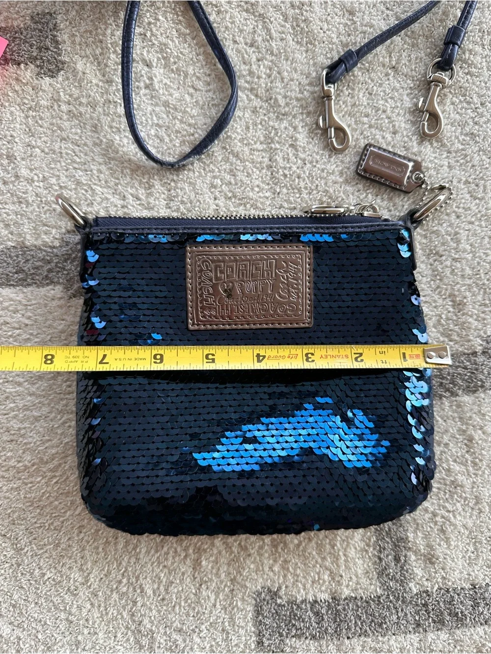 Coach Blue Sequin Wristlet Pouch